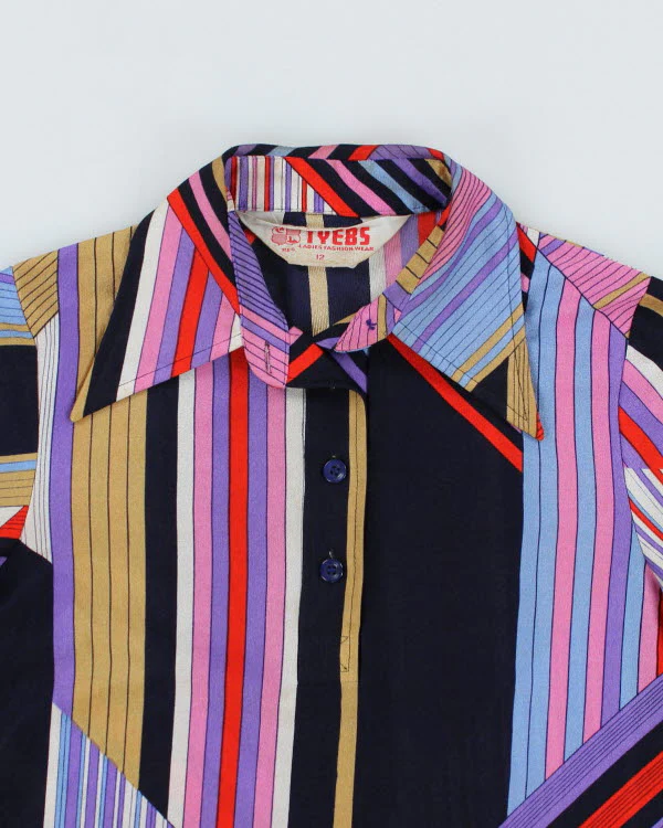 Vintage 70s Stripe 3/4 Sleeve Top - M - Image 3