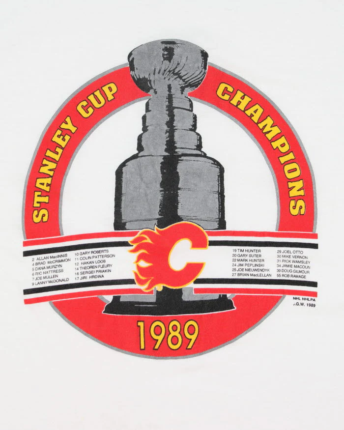 Vintage 80's Calgary Flames Stanley Cup Champions T-Shirt - L - Image 4