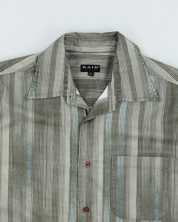 Vintage 90s Kaid Stripe Green Shirt - L - Image 3