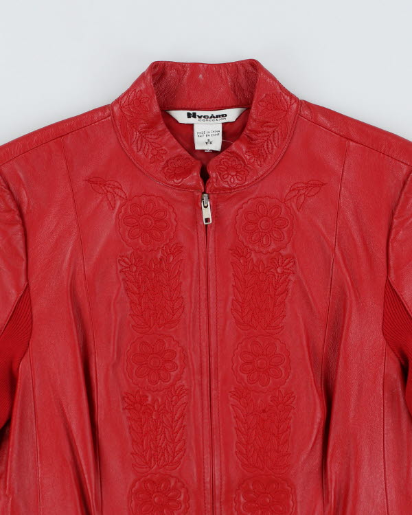 Vintage 90s Red Embroidered Leather Jacket - S - Image 3