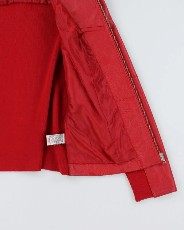 Vintage 90s Red Embroidered Leather Jacket - S - Image 5