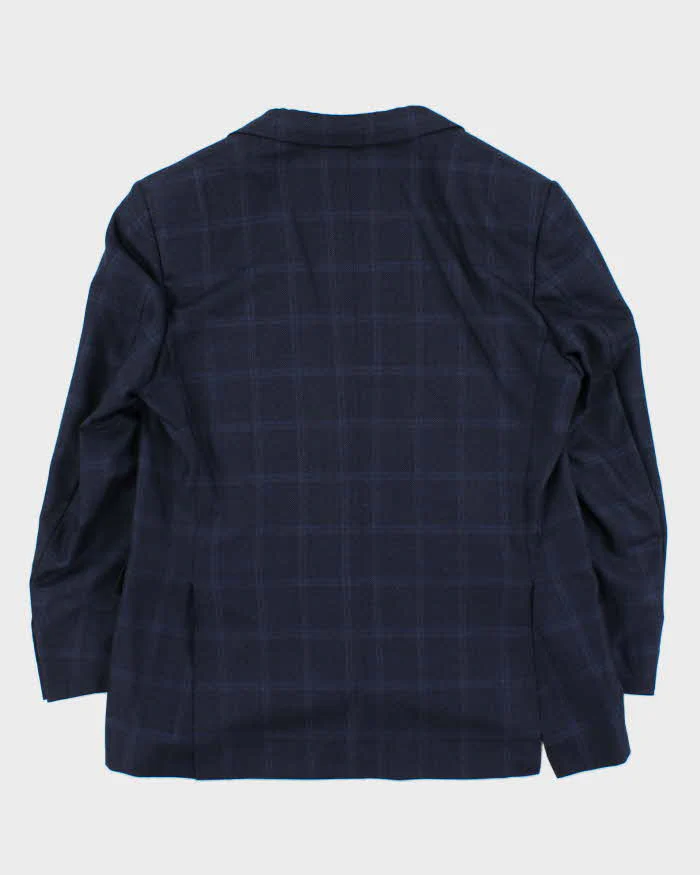 Vintage Canali Navy Blue Check Wool Straight Leg Two-Piece Suit - XL - Image 3