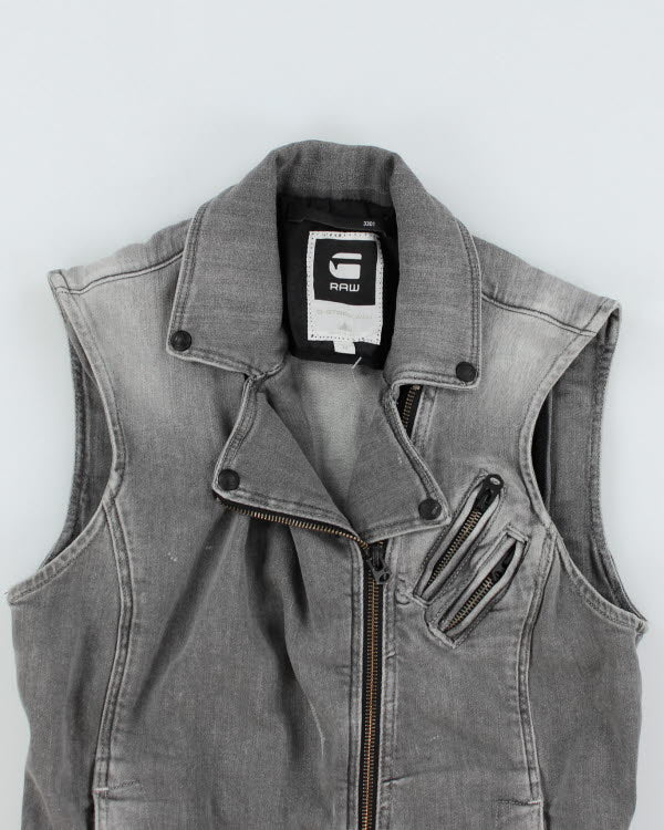 Vintage G-Star Raw Sleeveless Grey Denim Zip Jacket - M - Image 3
