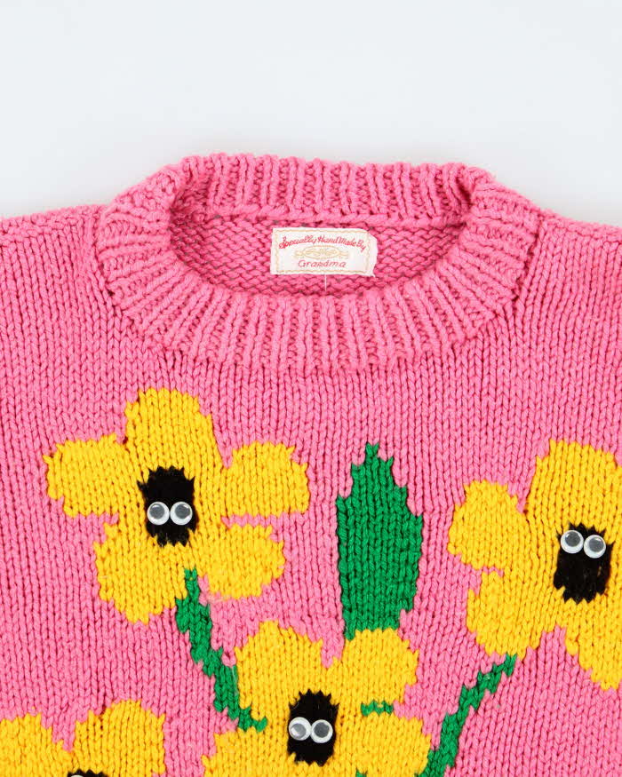 Vintage Handmade Pink Googly Eye Knit Jumper - Youth L - Image 3