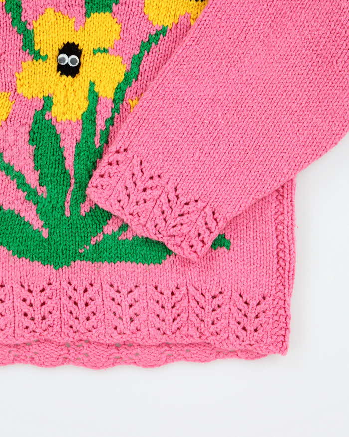 Vintage Handmade Pink Googly Eye Knit Jumper - Youth L - Image 4
