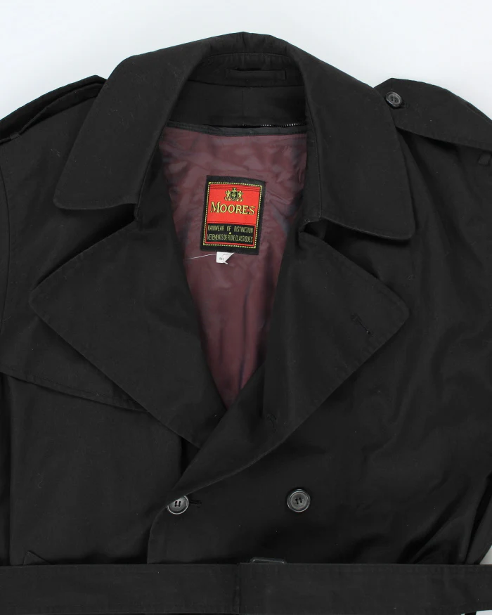 Vintage Moores Black Lined Trench Coat - L - Image 3