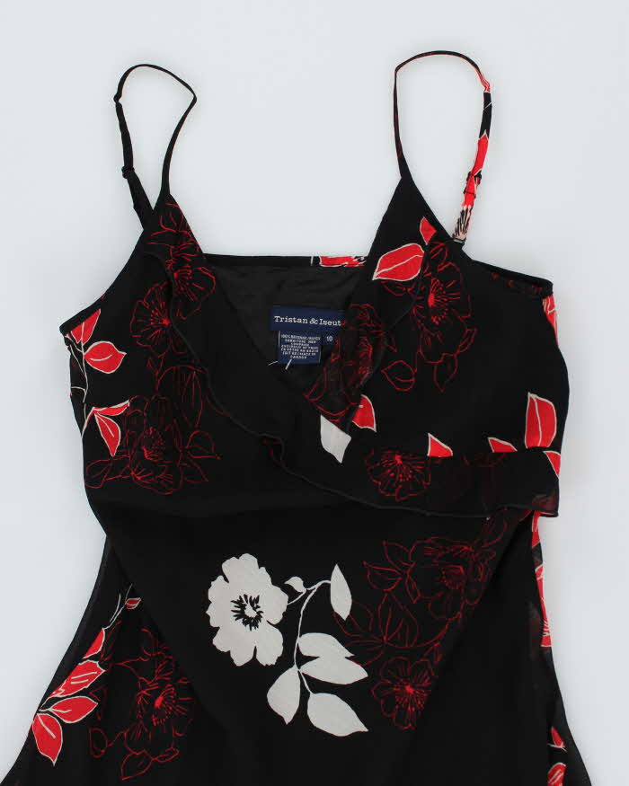 Y2k 00s Black & Red Floral Dress - M - Image 3