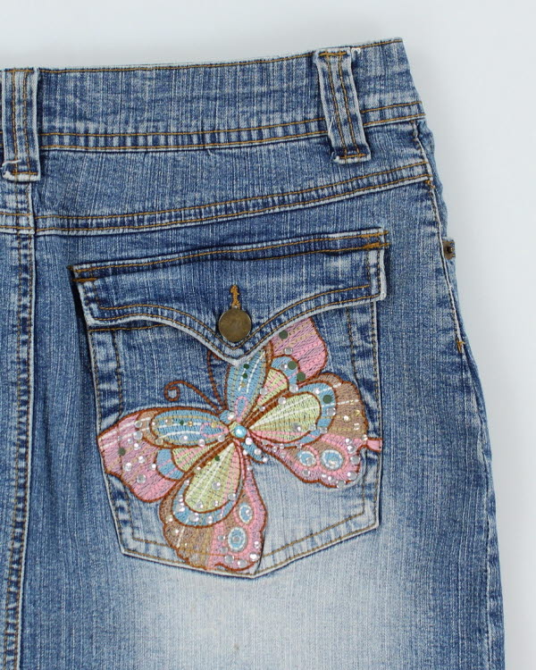 Y2k 00s Embroidered Rhinestone Denim Skirt - S - Image 4