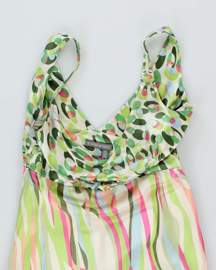 Y2k 00s Silk Green Pattern Dress - S - Image 3