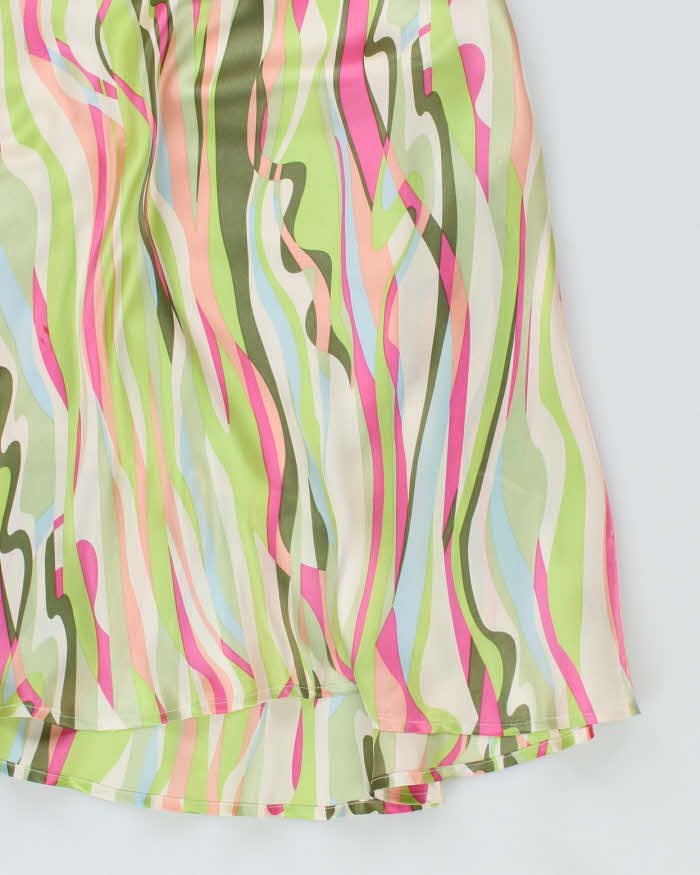 Y2k 00s Silk Green Pattern Dress - S - Image 4