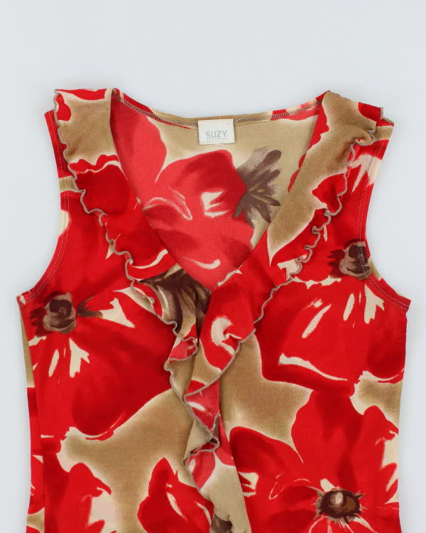 Y2k 00s Suzy Floral Ruffle Mesh Top - S - Image 3